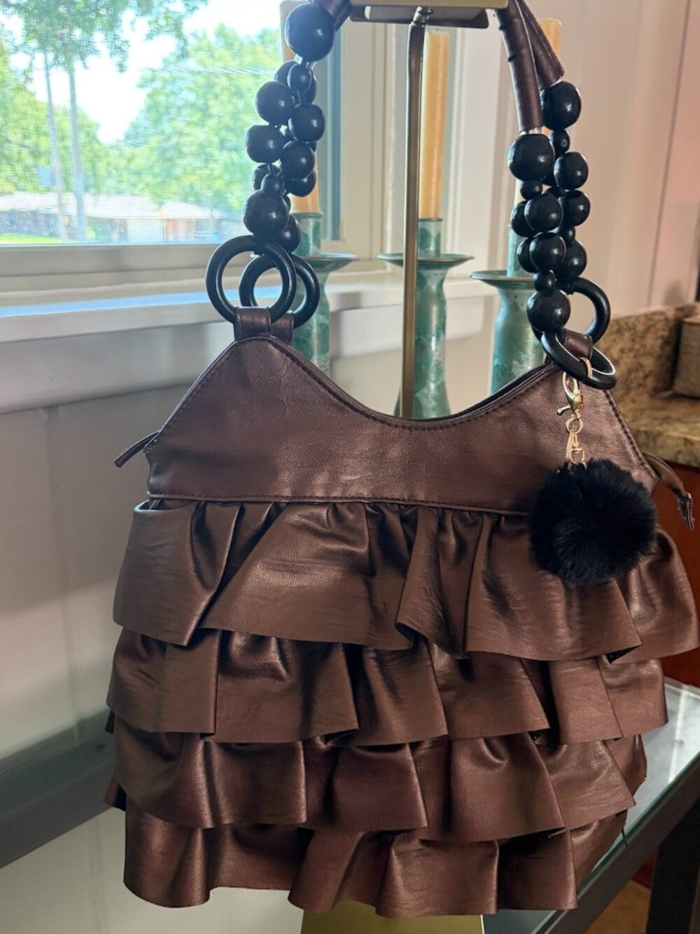 BUENO RUFFLED BAG FAUX LEATHER - NWOT